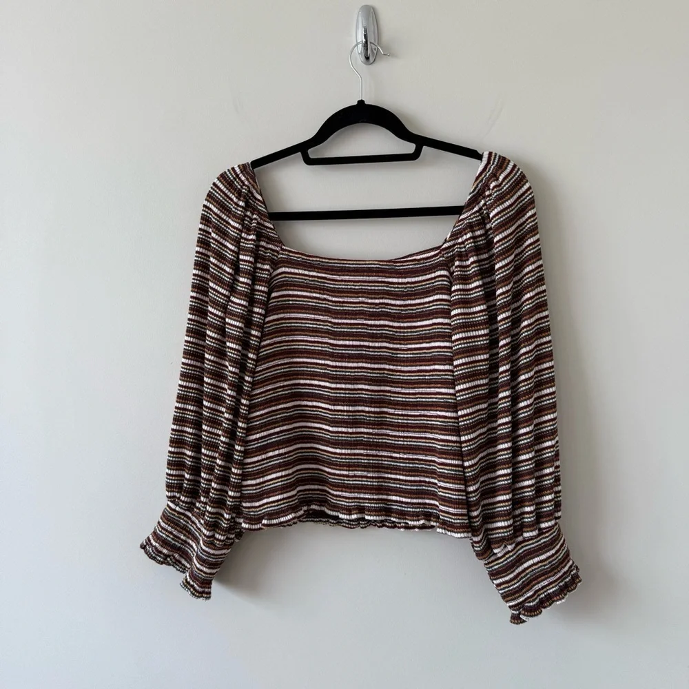 Anthropology- Smocked Puff-Sleeved Striped Knit Top (Size:Large) - Picture 4 of 10